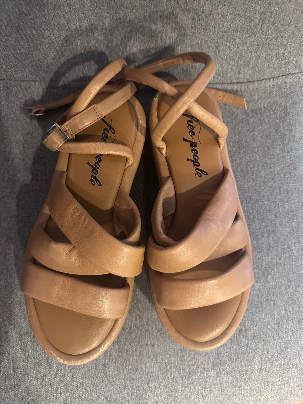 Free People Tan Strappy Leather Platform Sandals